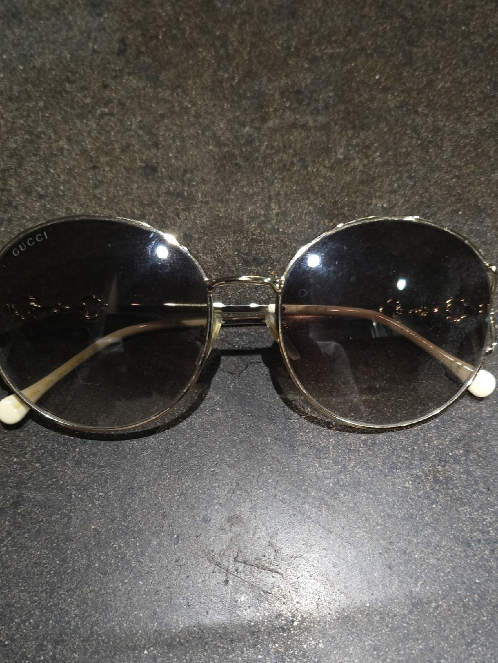 Gucci Gold-Tone Round Sunglasses with Dark Gradient Lenses